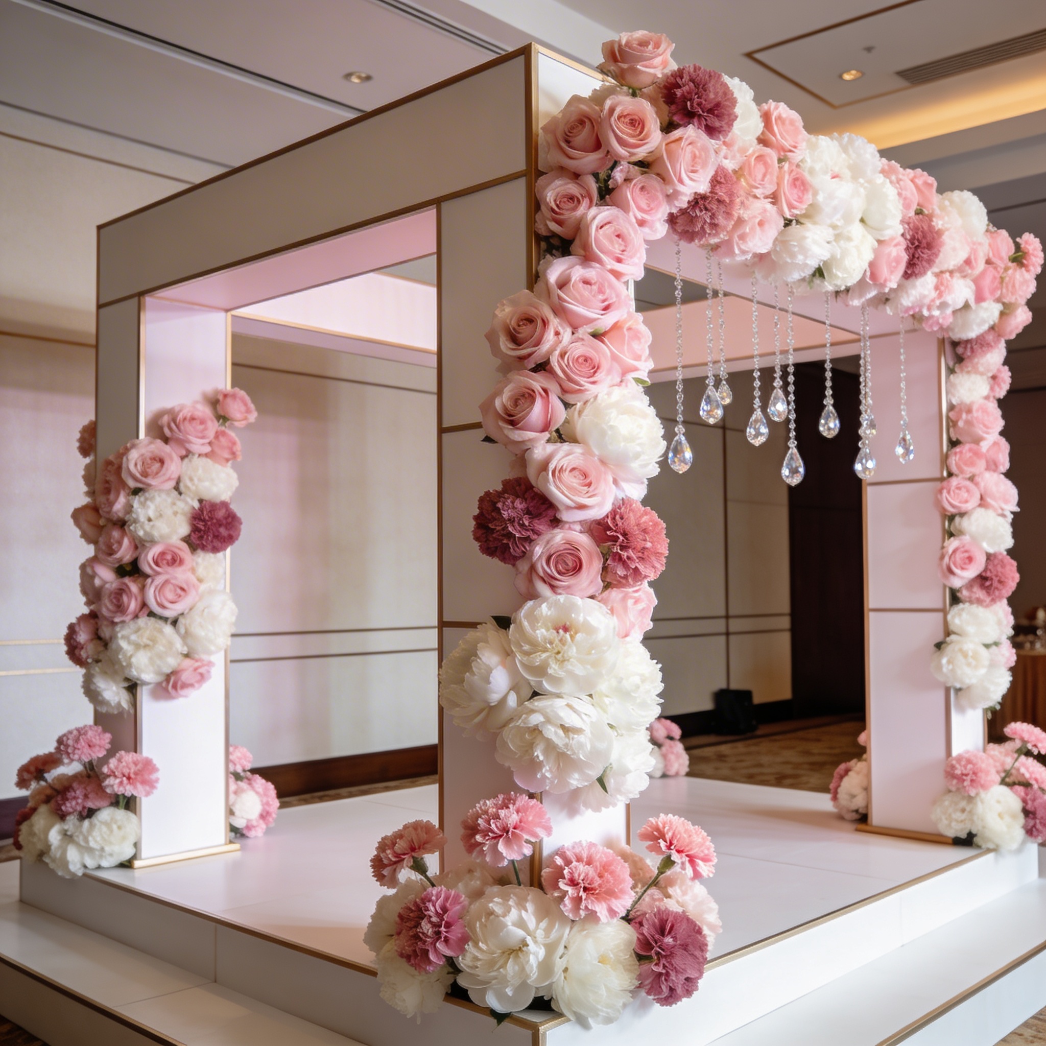 Modern minimalist mandap in pastel pink and white