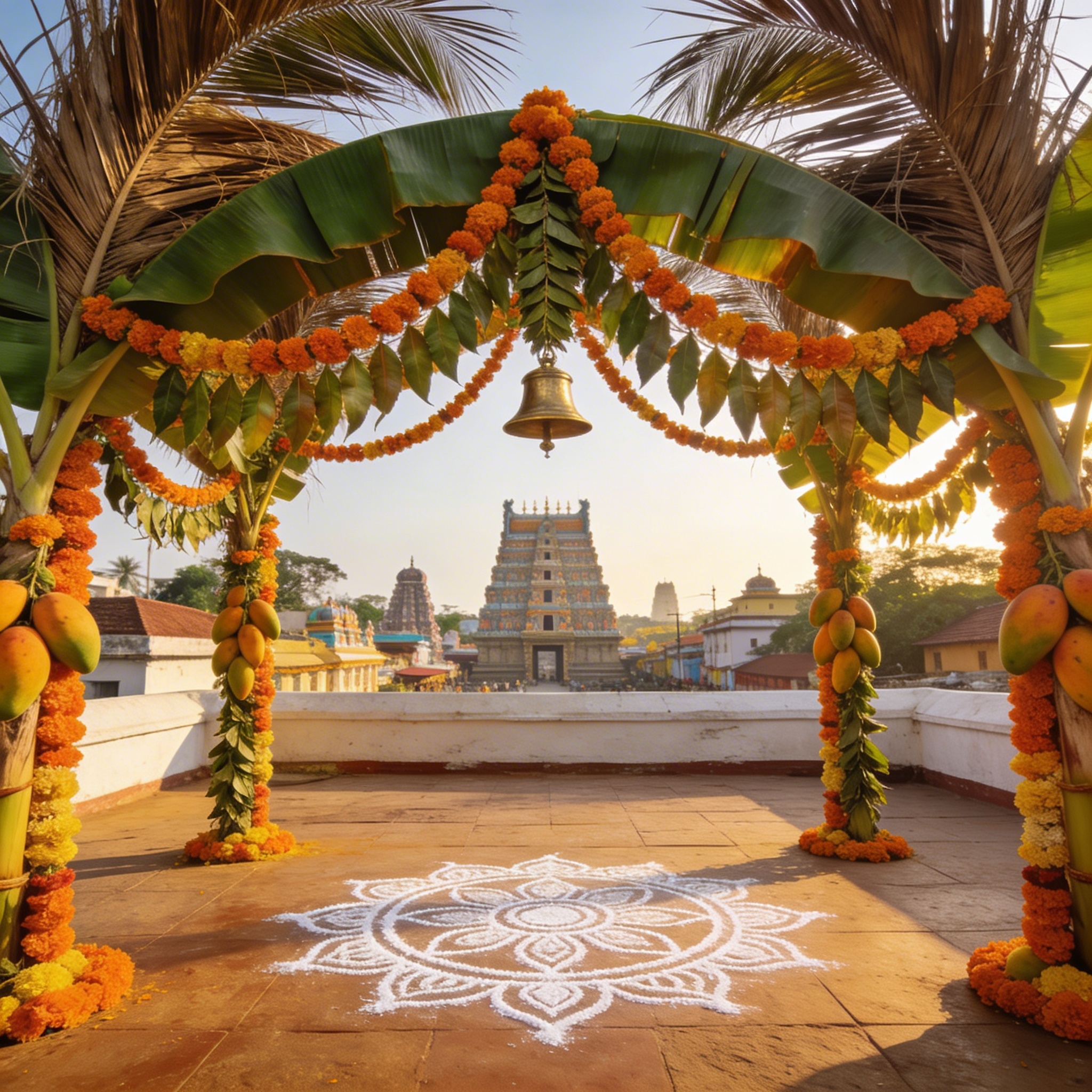 South Indian wedding entrance with banana leaves and marigold