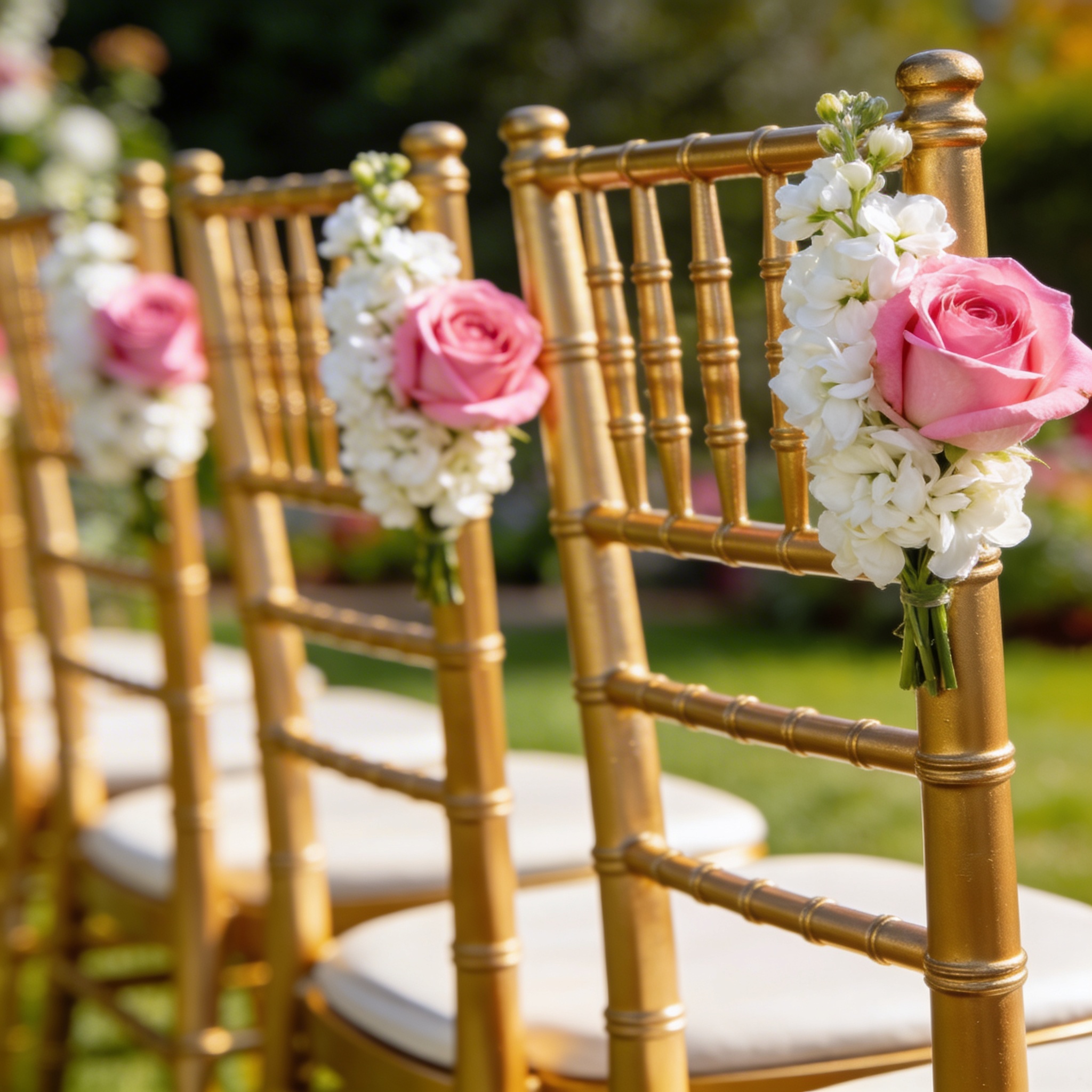 Wedding chairs decorated with rose and rajnigandha clusters