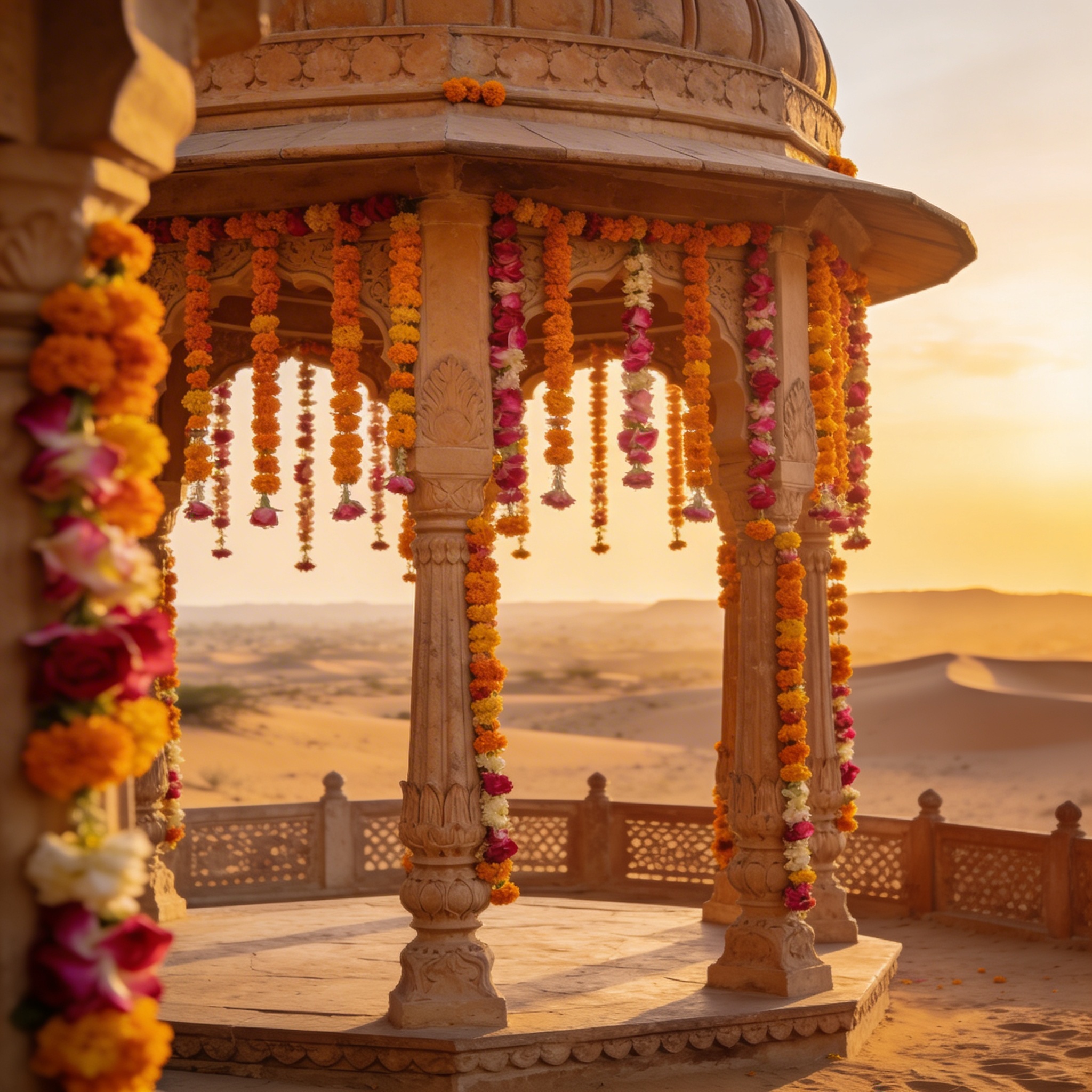 Rajasthani chhatri pavilion decorated for destination wedding
